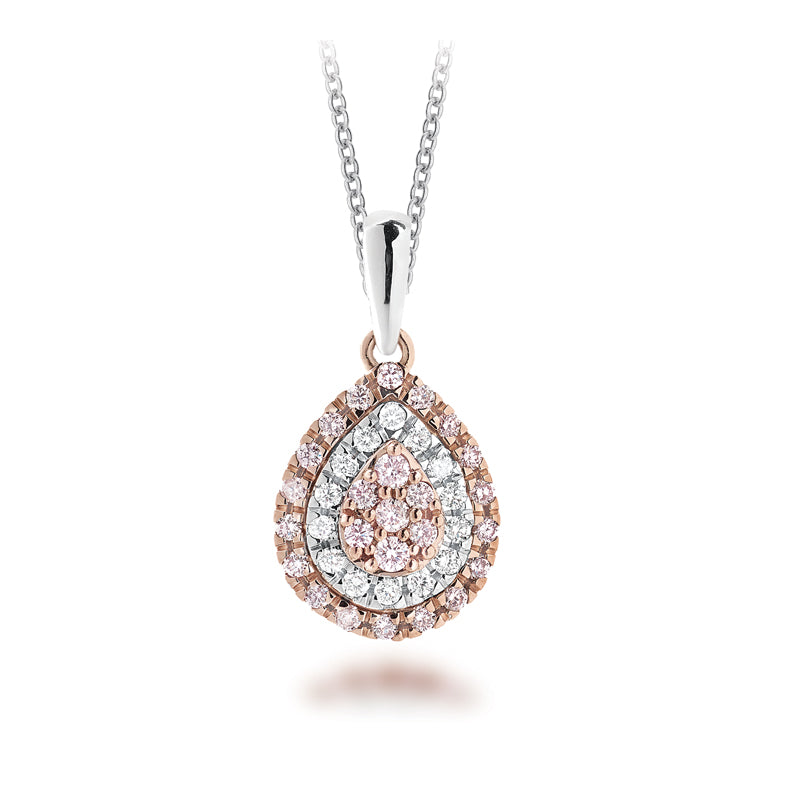 Pink And White Diamond Pear Pendant With Halo Linneys Jewellery