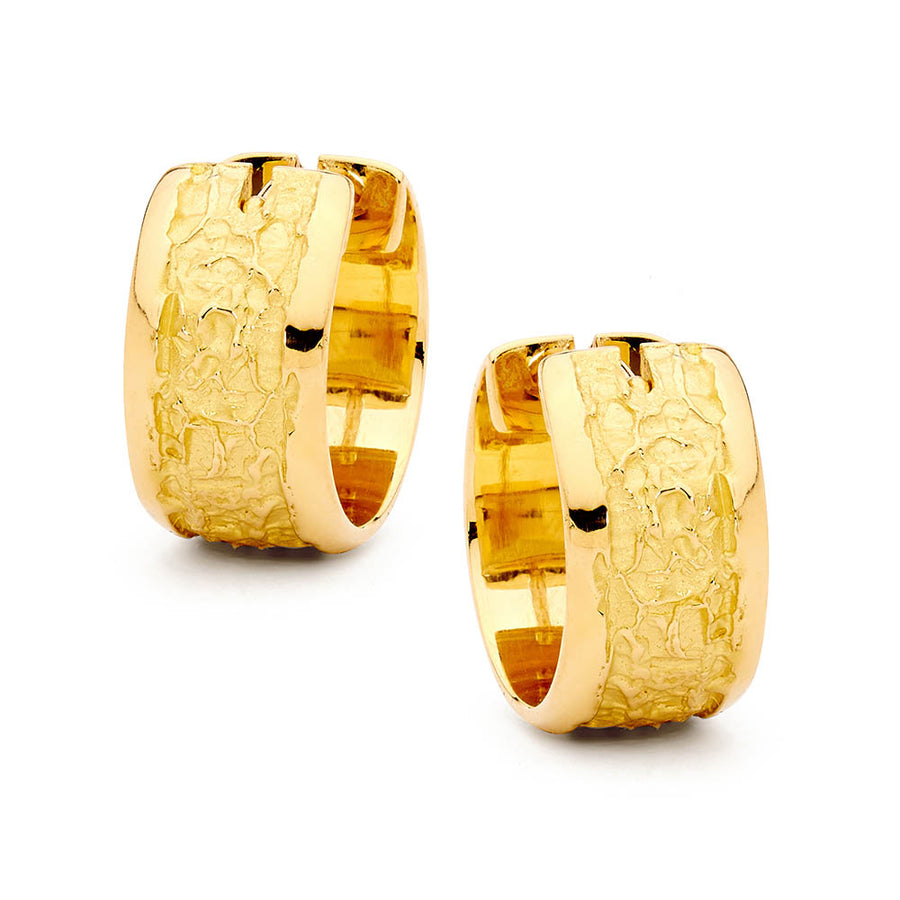 18ct Yellow Gold Textured Hoop Earrings