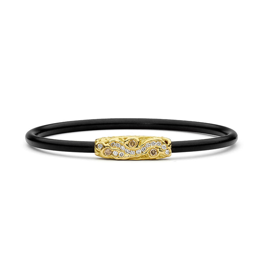 'Waves' 18ct Yellow Gold & Diamond Neoprene Bangle