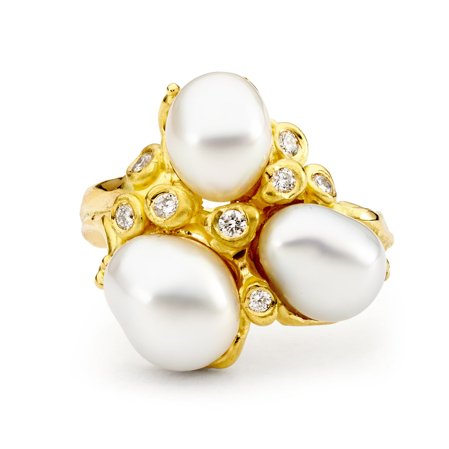 'Trilogy' Baroque South Sea Pearl 18ct Yellow Gold Ring