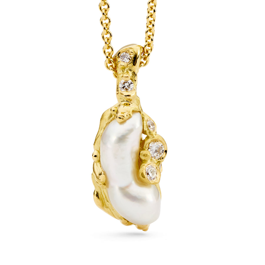 South Sea Pearl & White Diamond Free-form Pendant