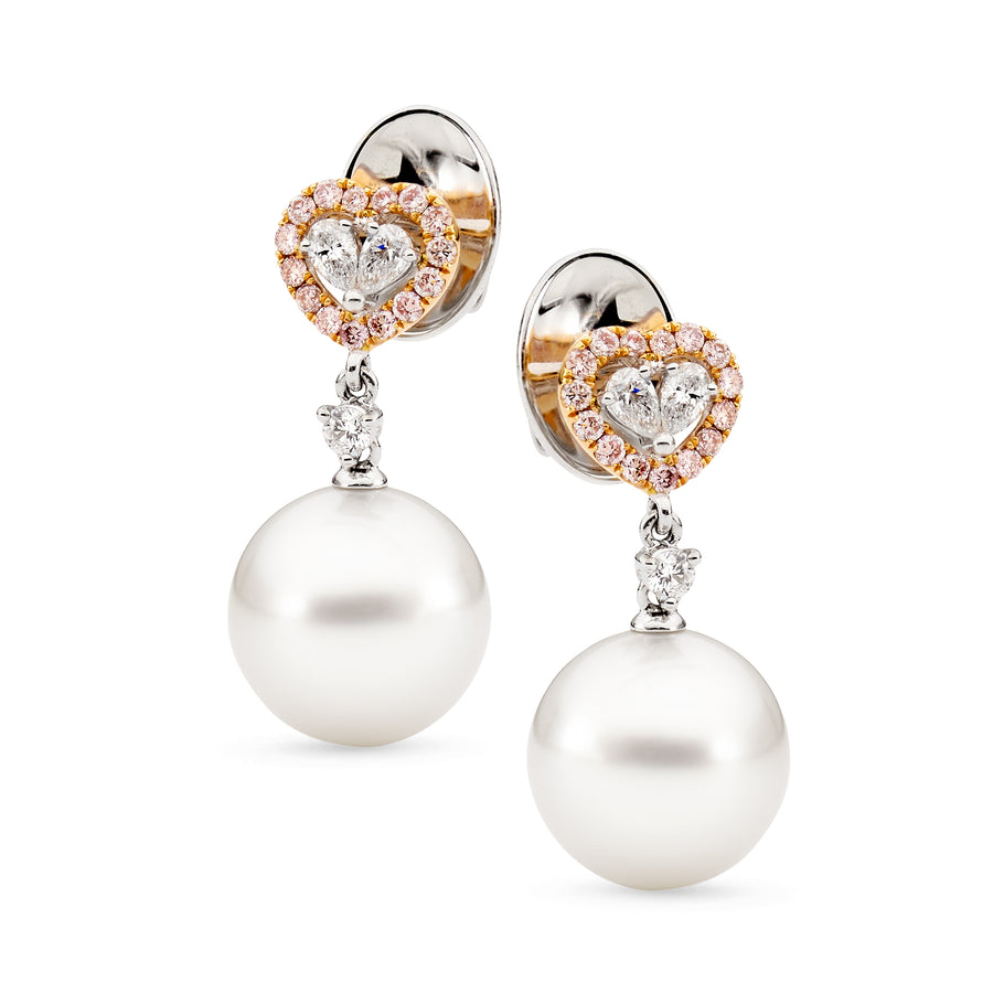 'Cherish' Pink Diamond & Australian South Sea Pearl Earrings