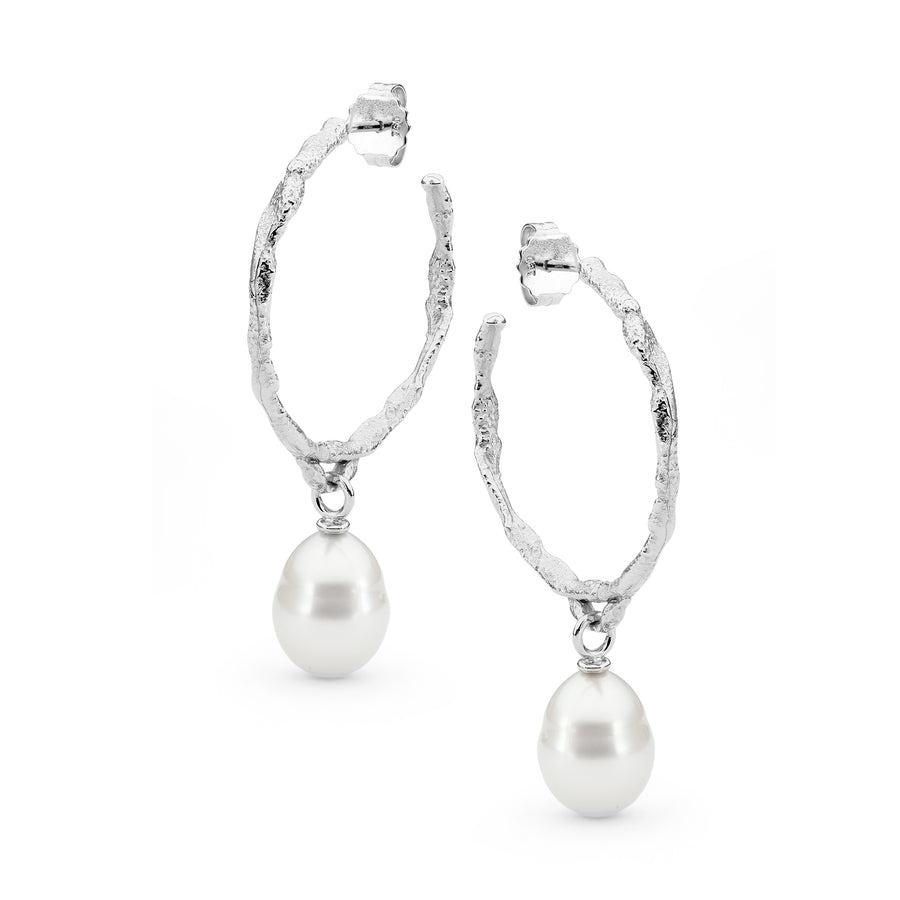 Textured Pearl Hoop Earrings