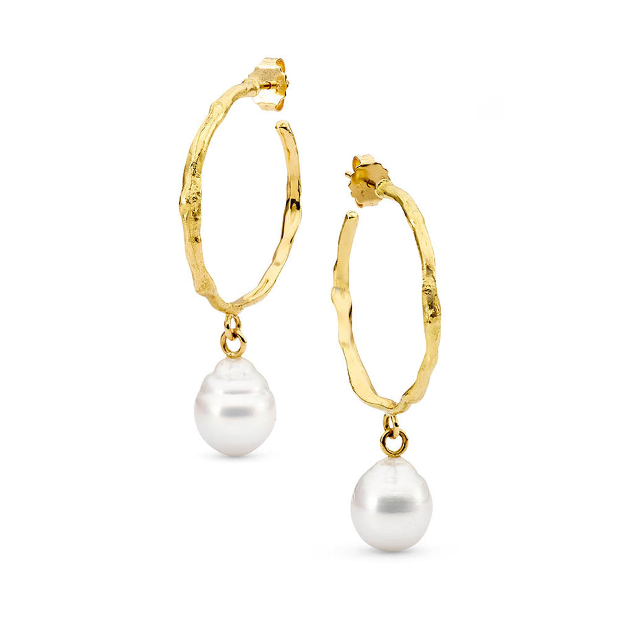 'Golden Lustre' 18ct Gold Australian South Sea Pearl Hoop Earrings