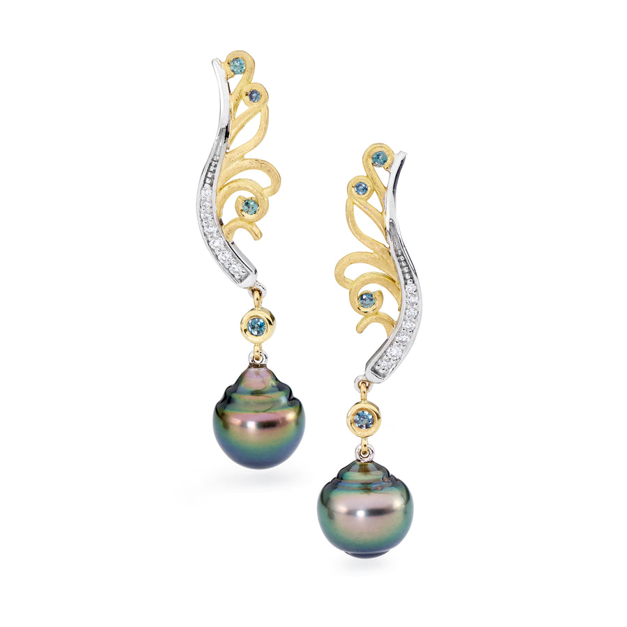 'Kangaroo Paw' Tahitian Pearl & Diamond Earrings