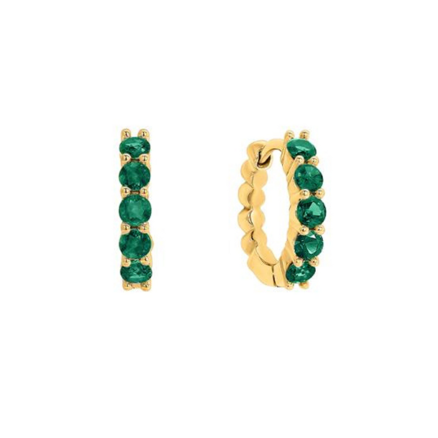 Emerald Huggie Yellow Gold Earrings