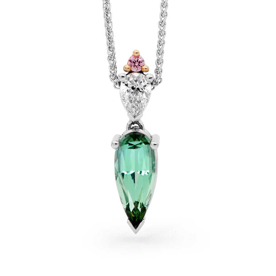 'Green Lagoon' Green Tourmaline & Argyle Pink Diamond Pendant