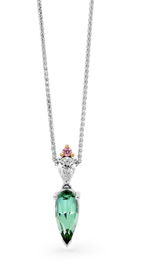 'Green Lagoon' Green Tourmaline & Argyle Pink Diamond Pendant