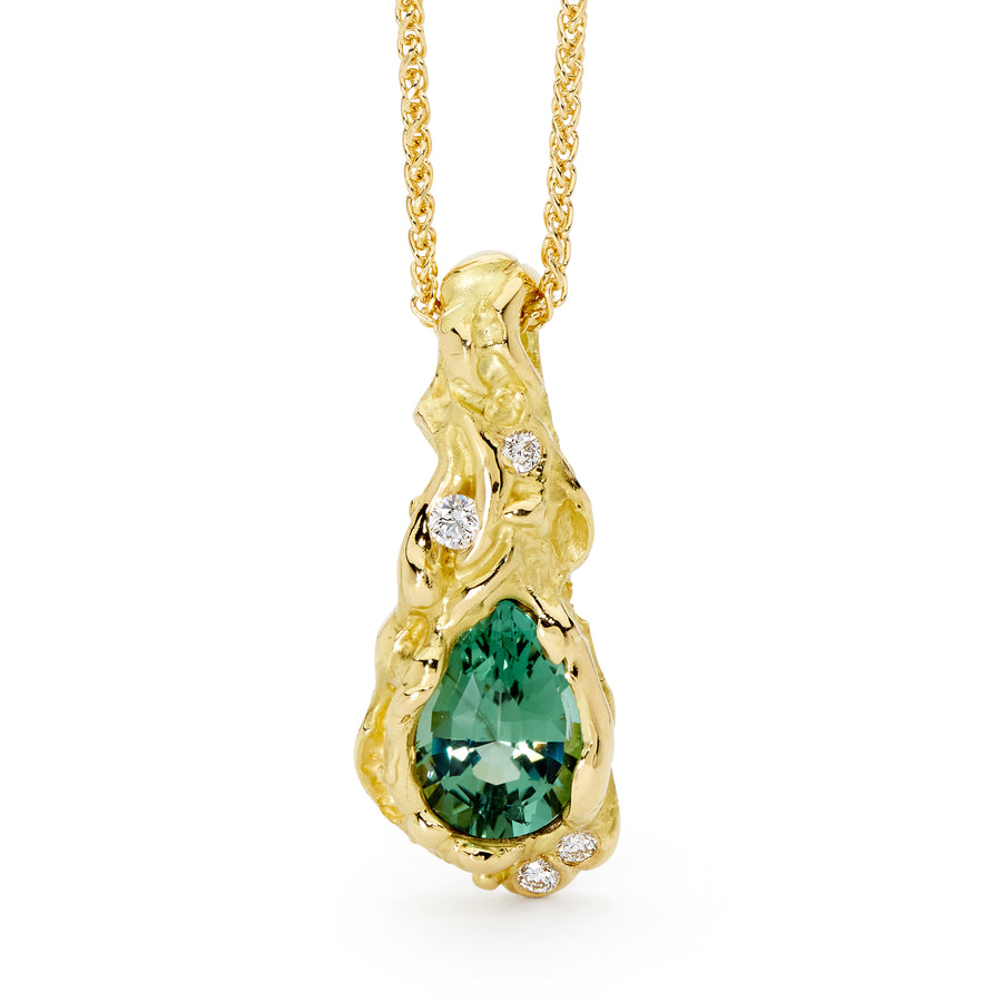 'Little Lagoon' Green Tourmaline & Diamond Pendant