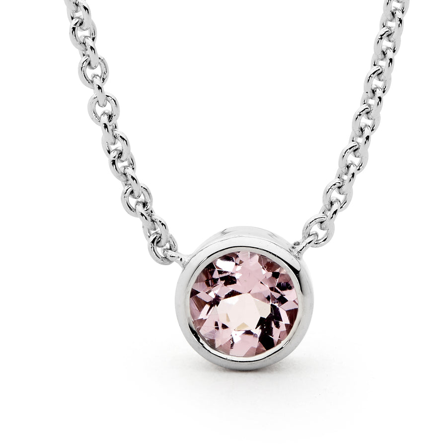 'Sunset Dance' Bezel Set Pink Morganite Necklace