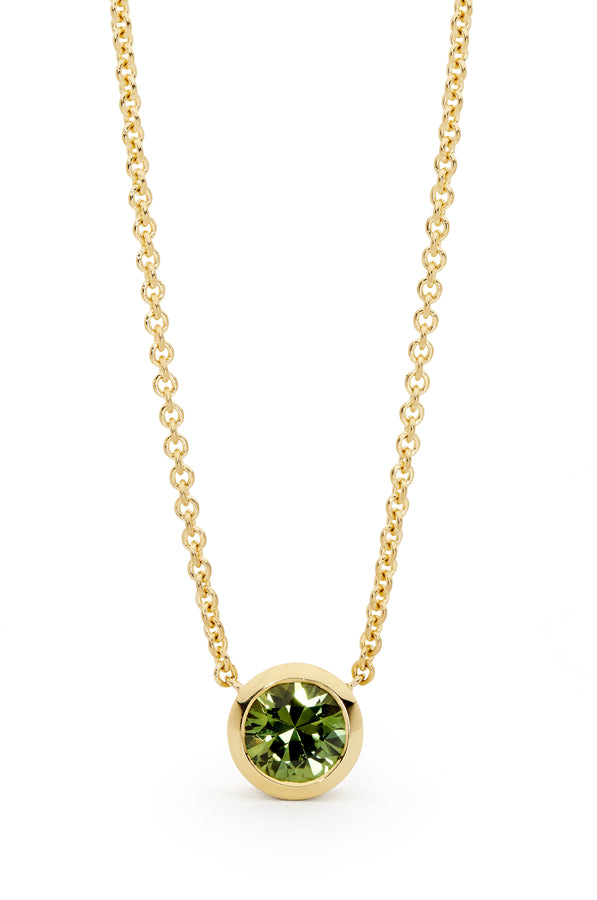 'Sunset Dance' Bezel Set Green Sapphire Necklace