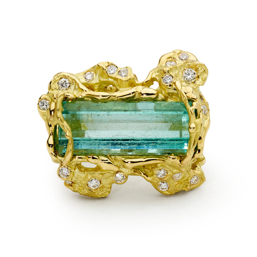 'Serene Springs' Green Beryl & Diamond Ring