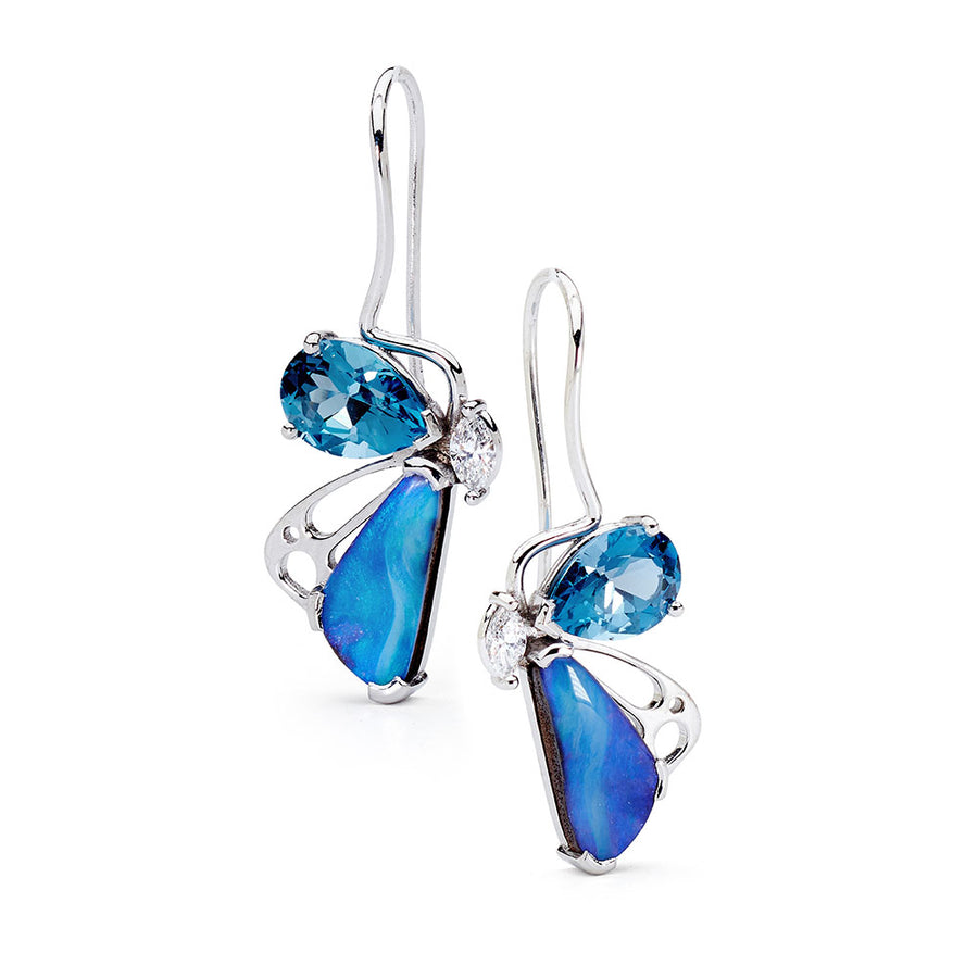 'Opalescence' Blue Topaz & Boulder Opal Earrings