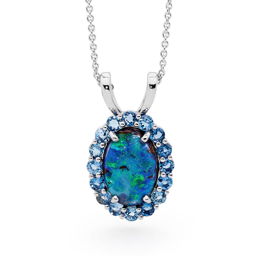 'Serene Pools' Boulder Opal & Aquamarine Necklace