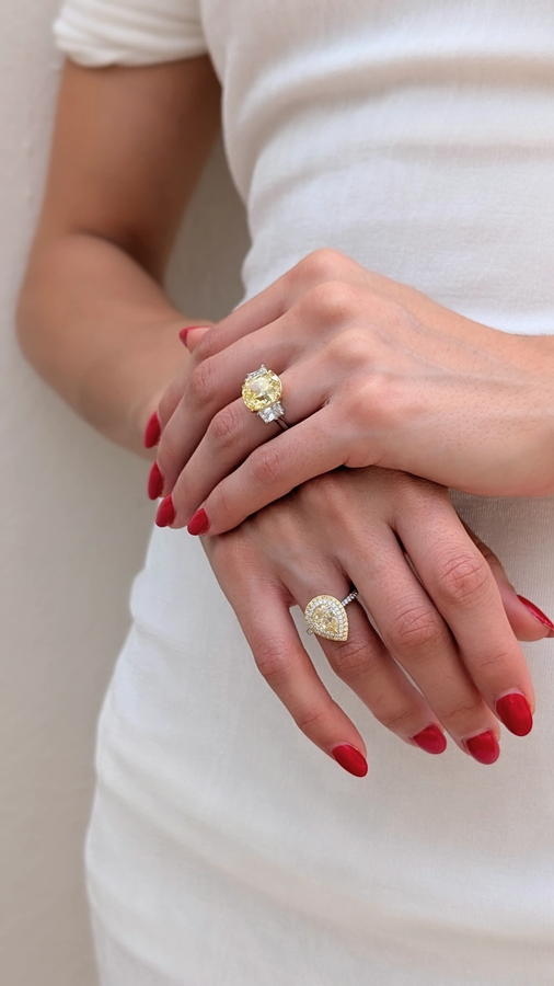 Pear Cut Yellow and White Diamond Ring