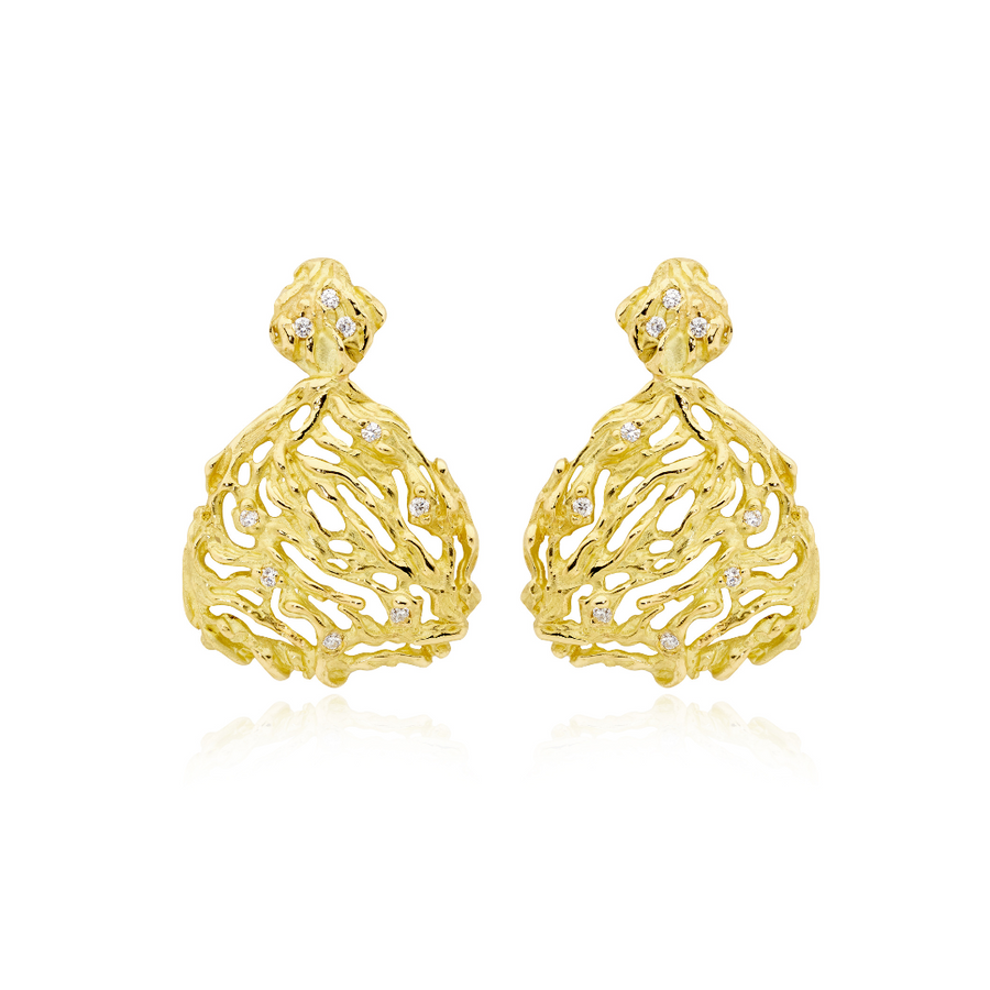 Mini 'Coral Wonderland' Yellow Gold and Diamond Earrings