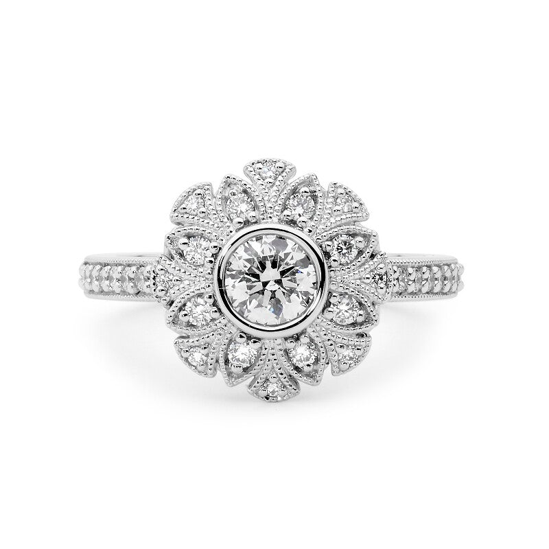 Floral Diamond Engagement Ring Set With Petal Crown Band – Capucinne