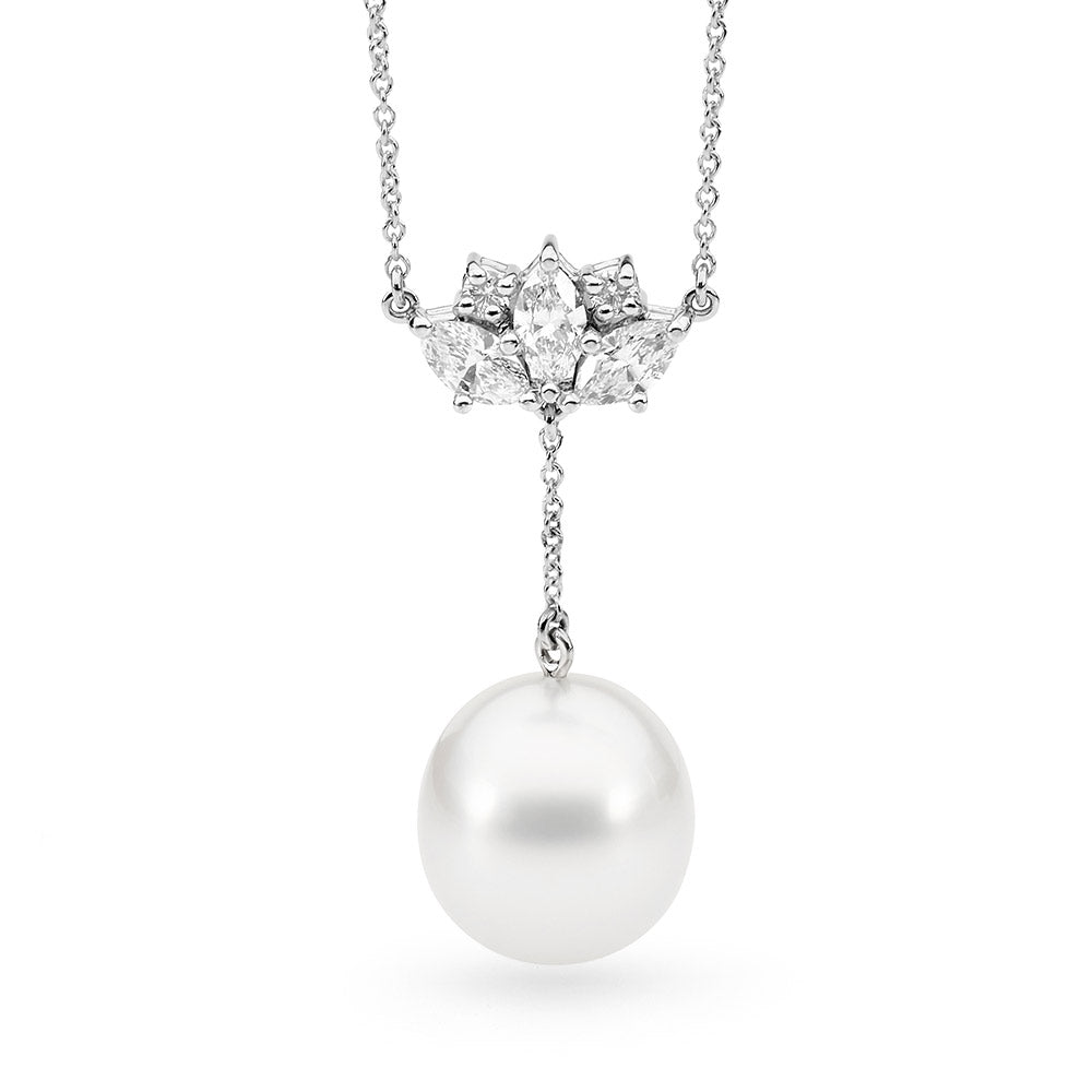 Diamond and Hanging Pearl Necklace – Linneys Jewellery