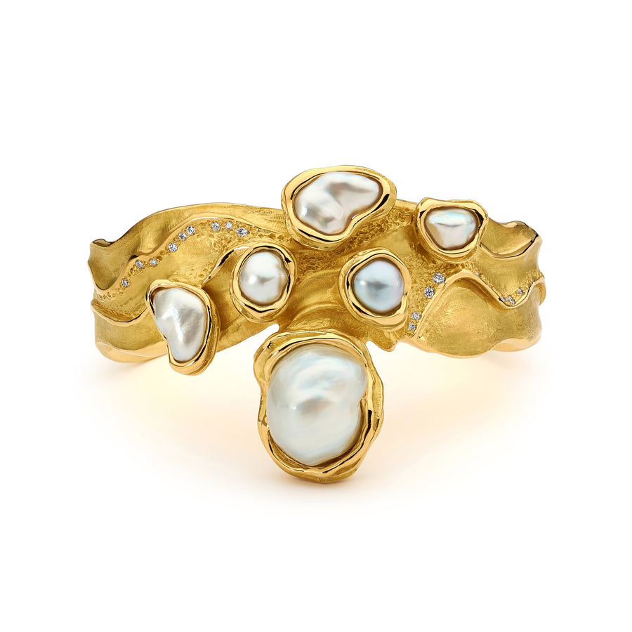 Organic Keshi Pearl and Diamond Bangle online jewellery shop buy jewellery online jewellers in perth perth jewellery stores wedding jewellery australia diamonds for sale perth gold jewellery perth