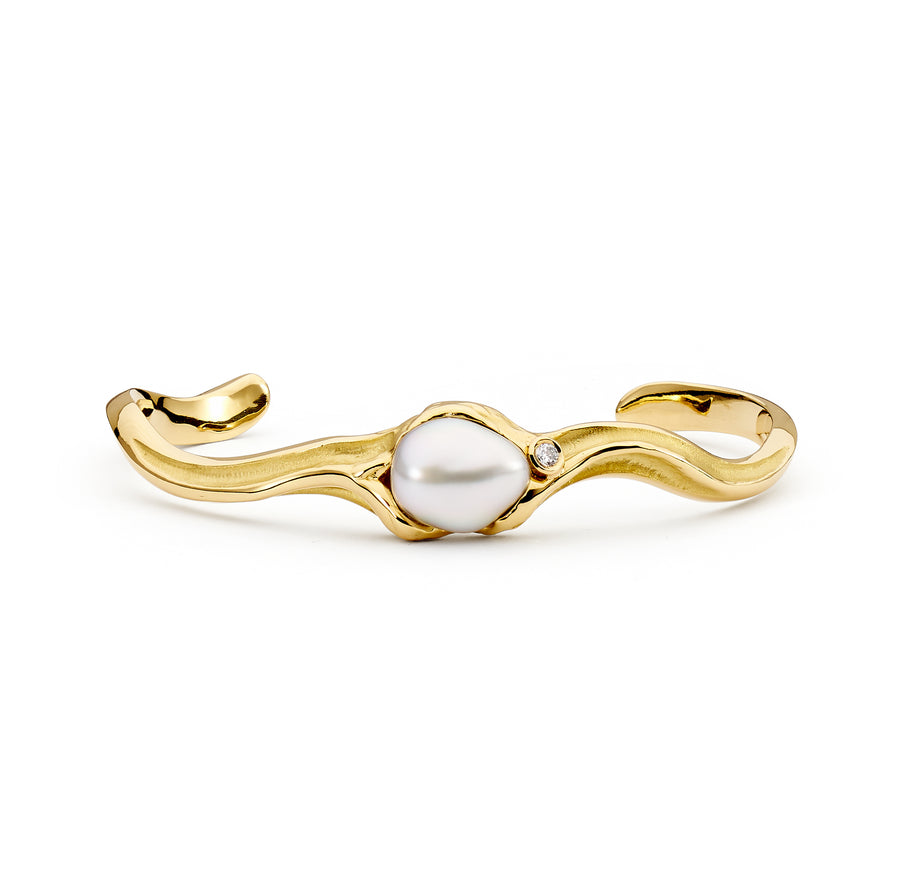 Australian South Sea Pearl & Diamond Cuff Bangle