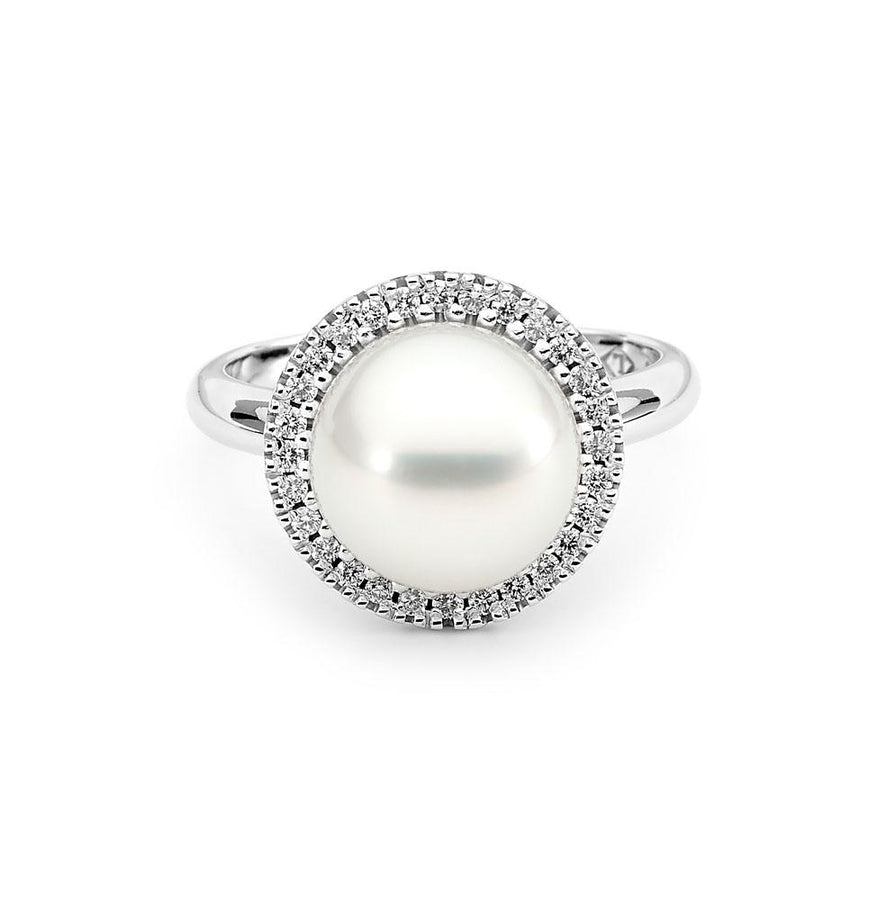 Diamond Halo Pearl Ring