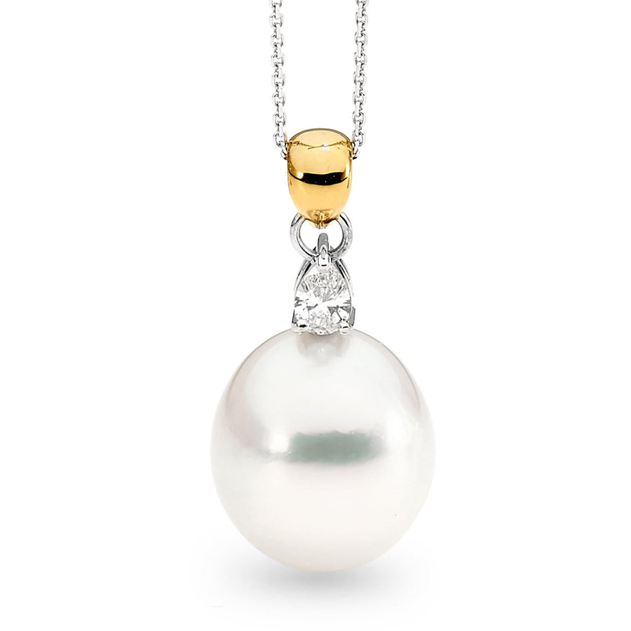 Oval Pearl & Pear-Cut Diamond Pendant online jewellery shop buy jewellery online jewellers in perth perth jewellery stores wedding jewellery australia diamonds for sale perth